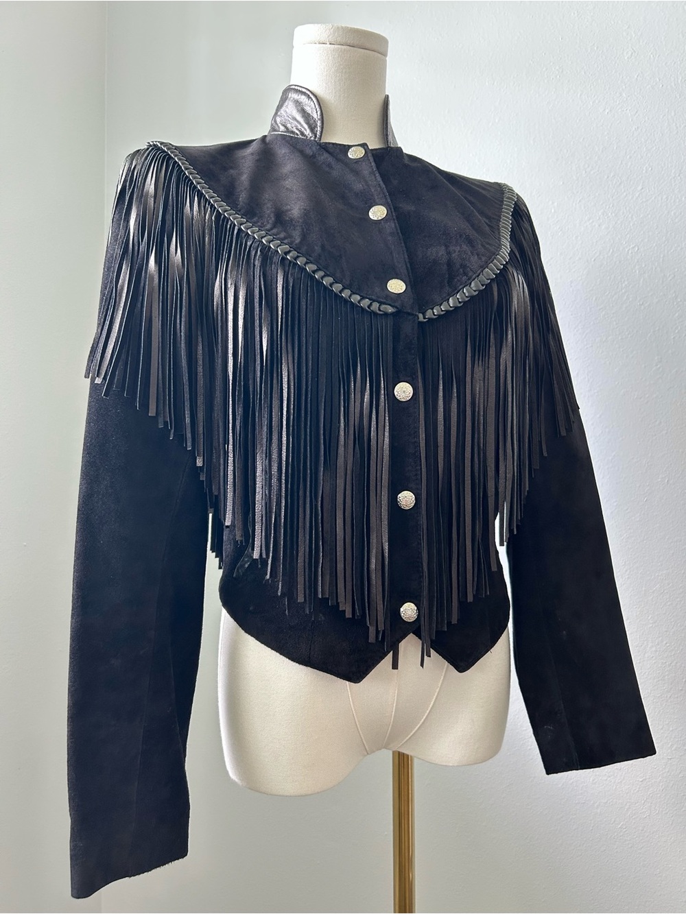 Diamond Leathers Vintage 80s 90s Western Black Suede Fringe Jacket Womens S